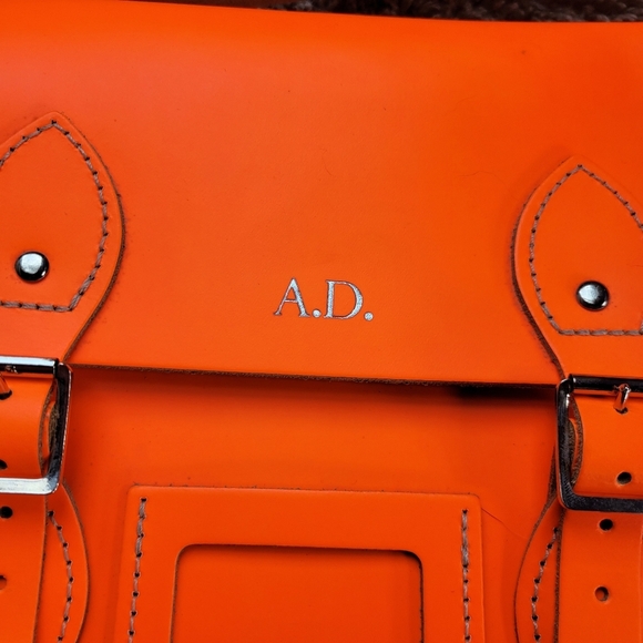 The Leather Satchel Co satchel with Crossbody Straps in Neon Orange - Picture 3 of 16